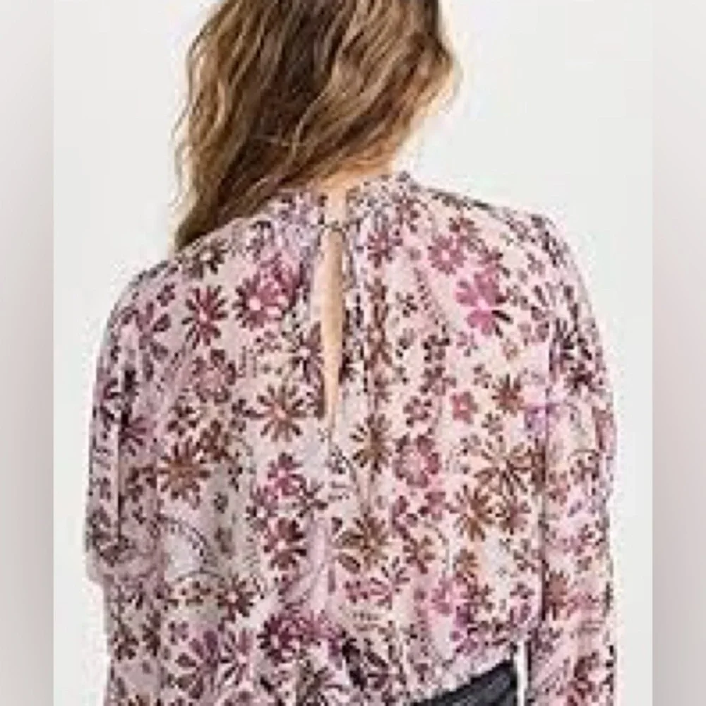 Free People Clarissa Floral Swiss Dot Printed Top Puff Sleeves Smocked Cuffs